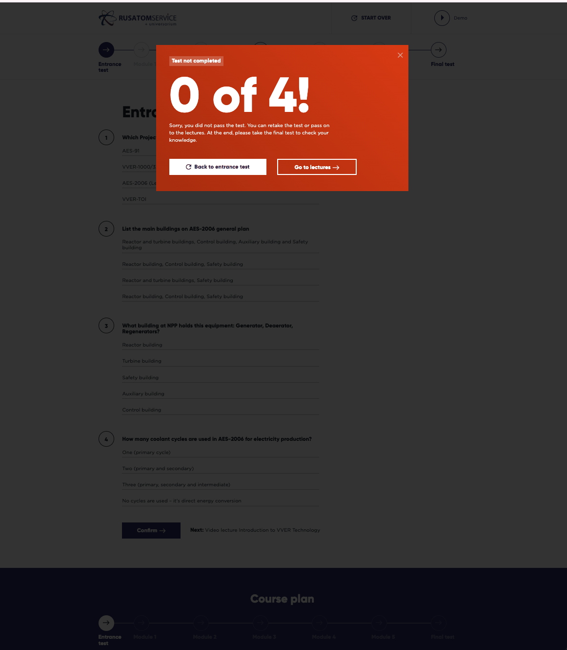 Entrance test result: 0 of 4