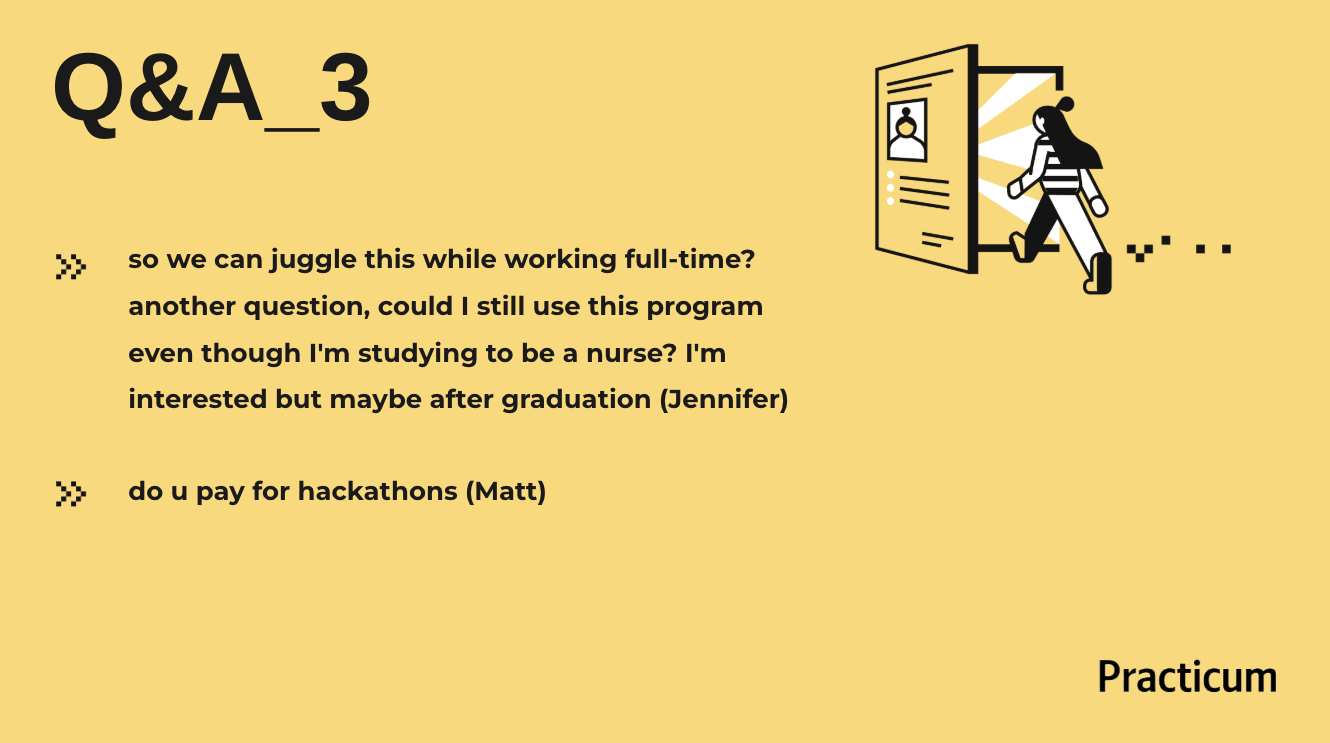 Q&A slide showing named audience questions